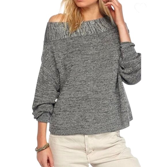 Free People Alana Off The Shoulder Slouchy Sweater Marled Gray Women's Sz Small - Picture 1 of 7